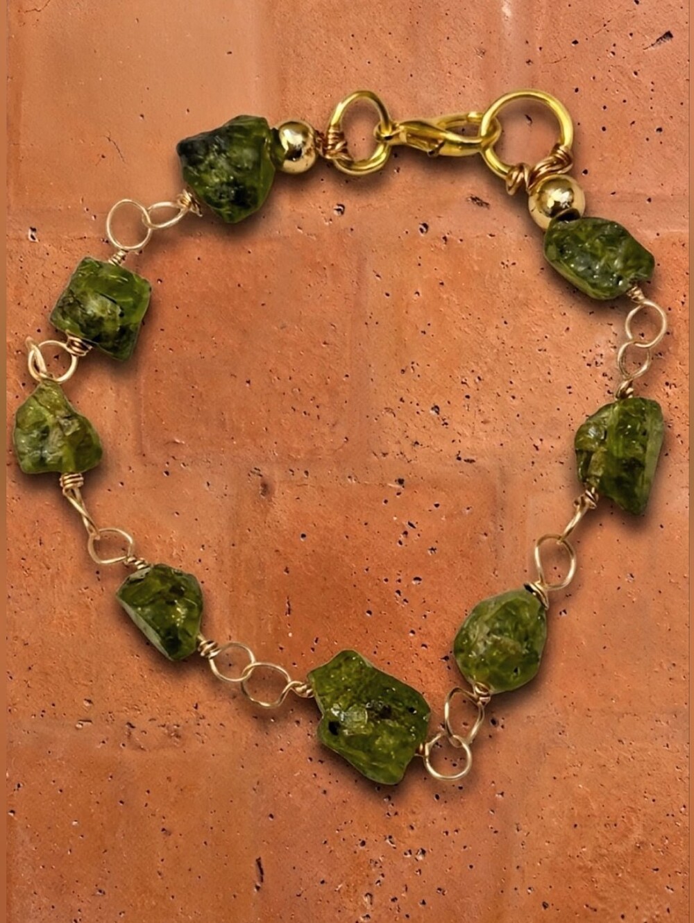 Nature's Raw Peridot In Classic Bohemian Bracelet In Gold Plated